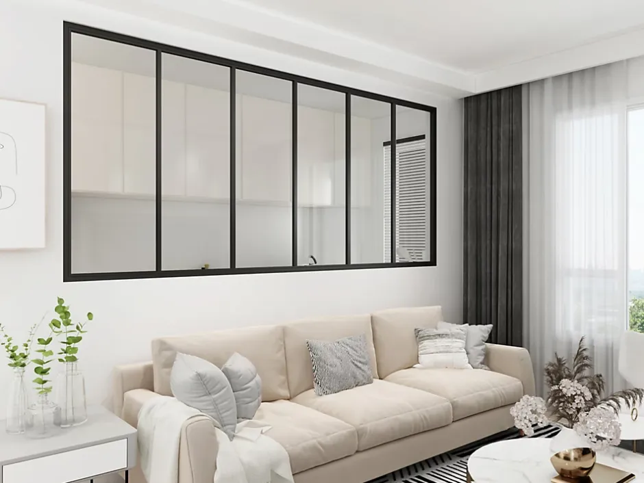 Verrière Factory Verrière - 6 Vitrages - L: 233cm H: 125cm - Acier Ultra Fin - Noir Mat (RAL 9005) - Livrée Montée