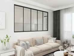 Verrière - 5 Vitrages - L: 195cm H: 105cm - Acier Ultra Fin - Noir Mat (RAL 9005) - Livrée Montée-Verrière Factory Best