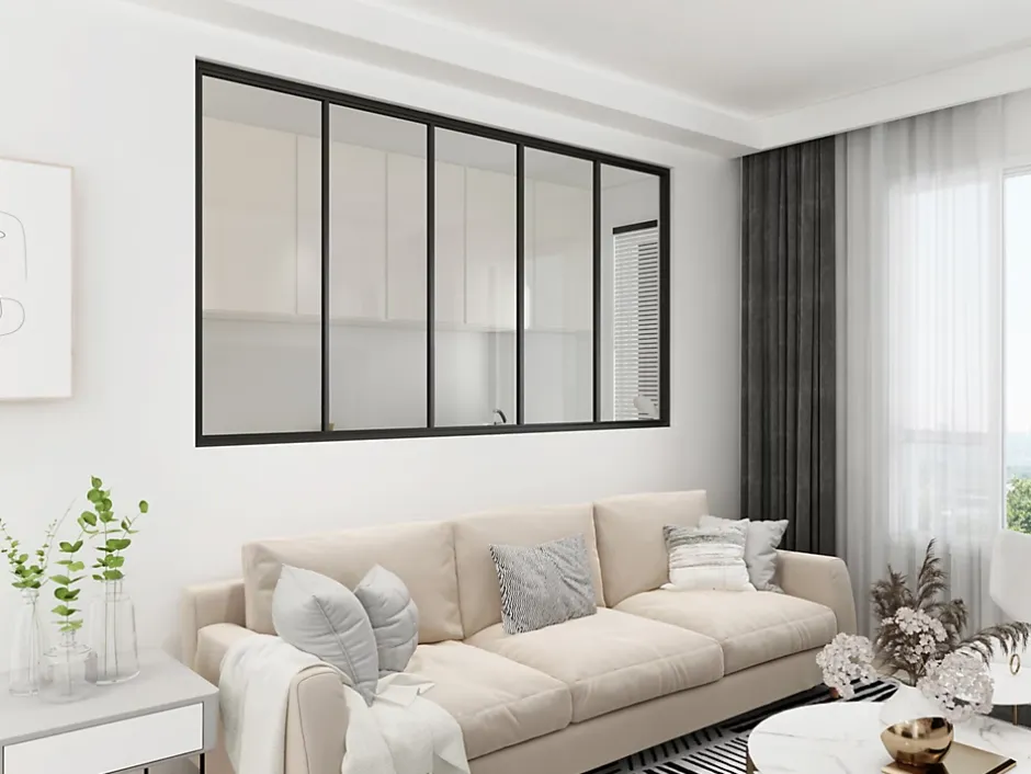 Verrière - 5 Vitrages - L: 195cm H: 105cm - Acier Ultra Fin - Noir Mat (RAL 9005) - Livrée Montée-Verrière Factory Best