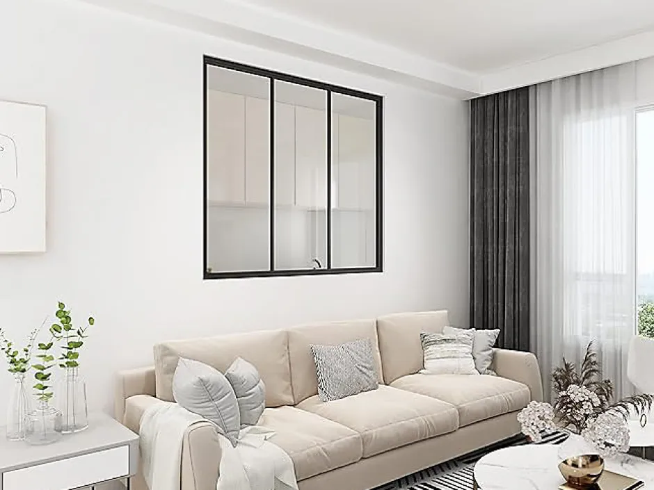 Verrière Factory Verrière - 3 Vitrages - L: 119cm H: 115cm - Acier Ultra Fin - Noir Mat (RAL 9005) - Livrée Montée