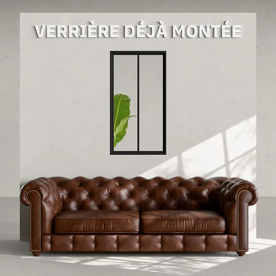 Verrière 2 Carreaux - Déjà Montée - Noir Mat-Mon Marché Déco Discount