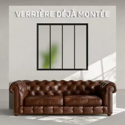 Mon Marché Déco Verrière 4 Carreaux - Déjà Montée - Noir Mat - Verre Dépoli