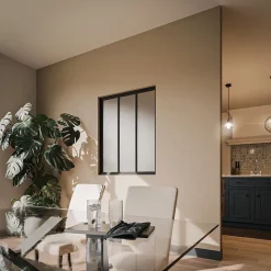 Mon Marché Déco Verrière 3 Carreaux - Déjà Montée - Noir Mat - Verre Dépoli