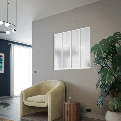 Mon Marché Déco Verrière 4 Carreaux - En Kit - Blanc - Verre Dépoli