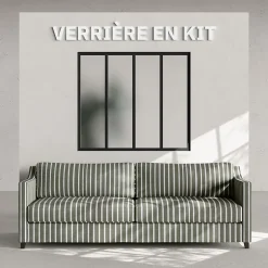 Mon Marché Déco Verrière 4 Carreaux - En Kit - Noir Sablé - Verre Dépoli