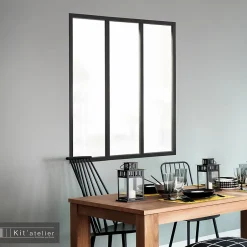 Verrière 3 carreaux opaques, coloris noir mat H108 x l.93cm