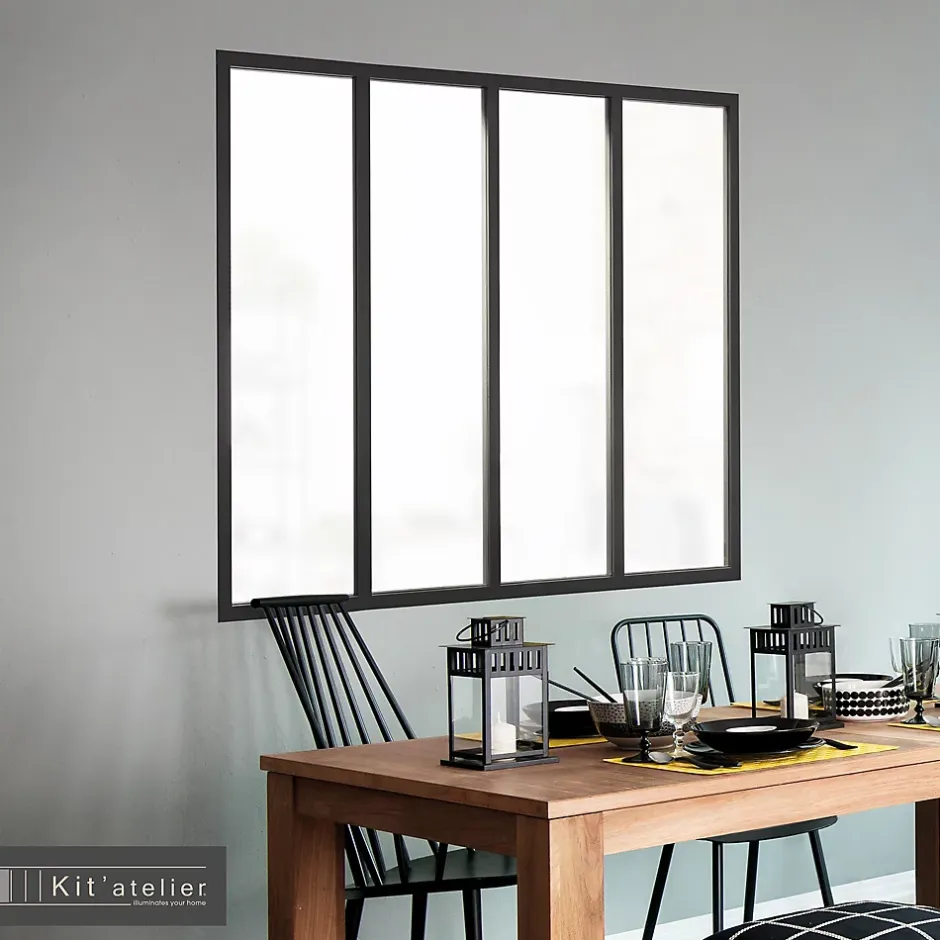 Verrière 4 carreaux opaques, coloris noir mat H108 x l.123cm-