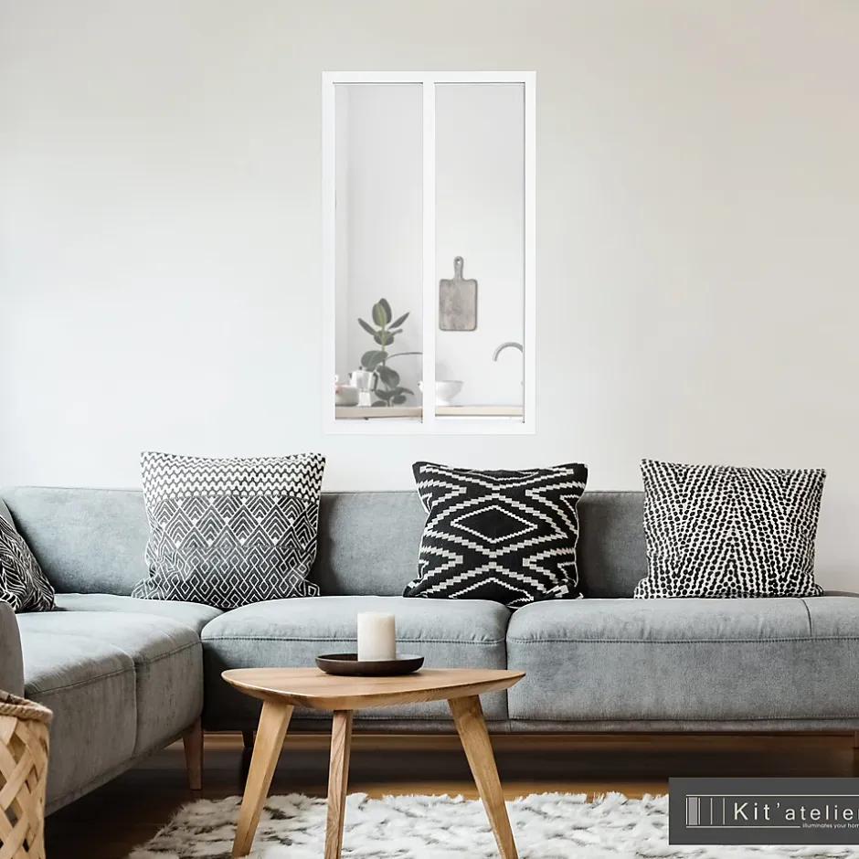 Verrière 2 carreaux transparents, coloris blanc H108 x l.63cm- Discount