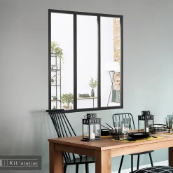 Verrière 3 carreaux transparents, coloris noir mat H108 x l.93cm- Discount