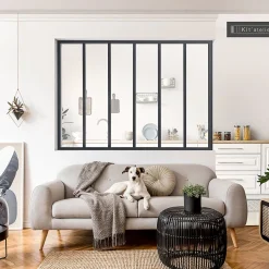 Verrière 6 carreaux transparents, coloris noir mat H130 x l.183cm