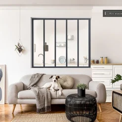 Verrière 5 carreaux transparents, coloris noir mat H130 x l.153cm