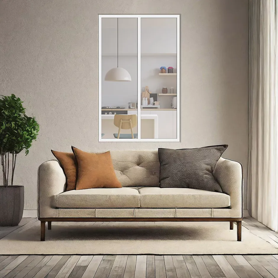 MySystem Verrière 2 grands carreaux - L x H : 69 x 110 cm - Laqué blanc 9003 granité - vitrages inclus