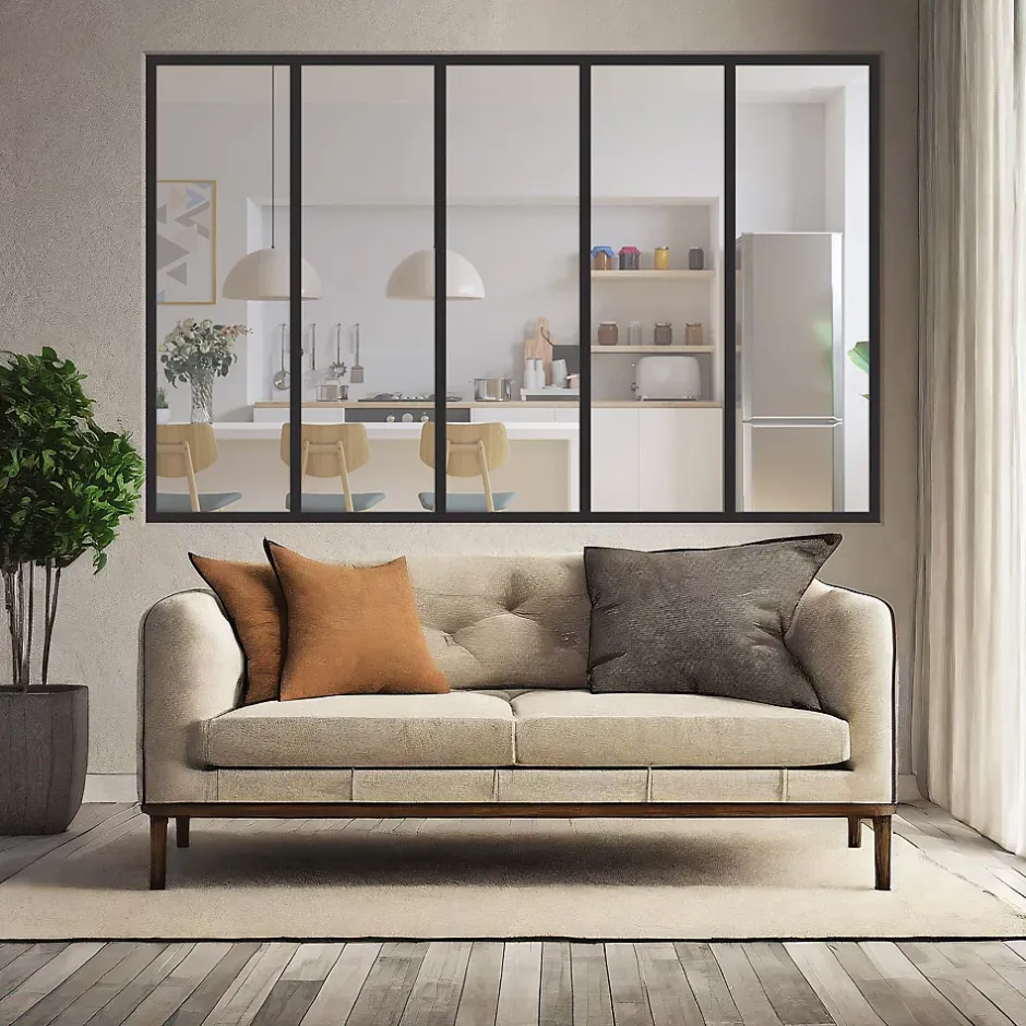 MySystem Verrière 5 grands carreaux - L x H : 168 x 125 cm - Laqué noir 9005 granité - vitrages inclus