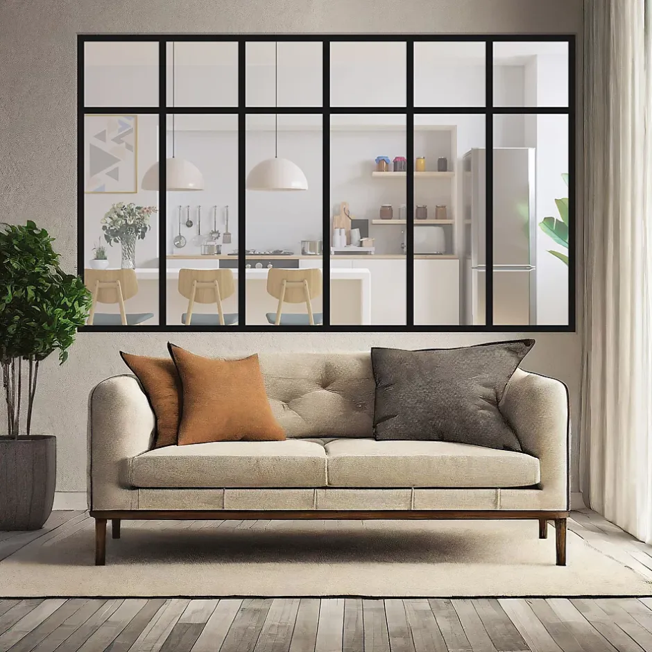 Verrière 6 sections avec imposte - L x H : 201 x 125 cm - Laqué noir 9005 granité - vitrages inclus-MySystem Online