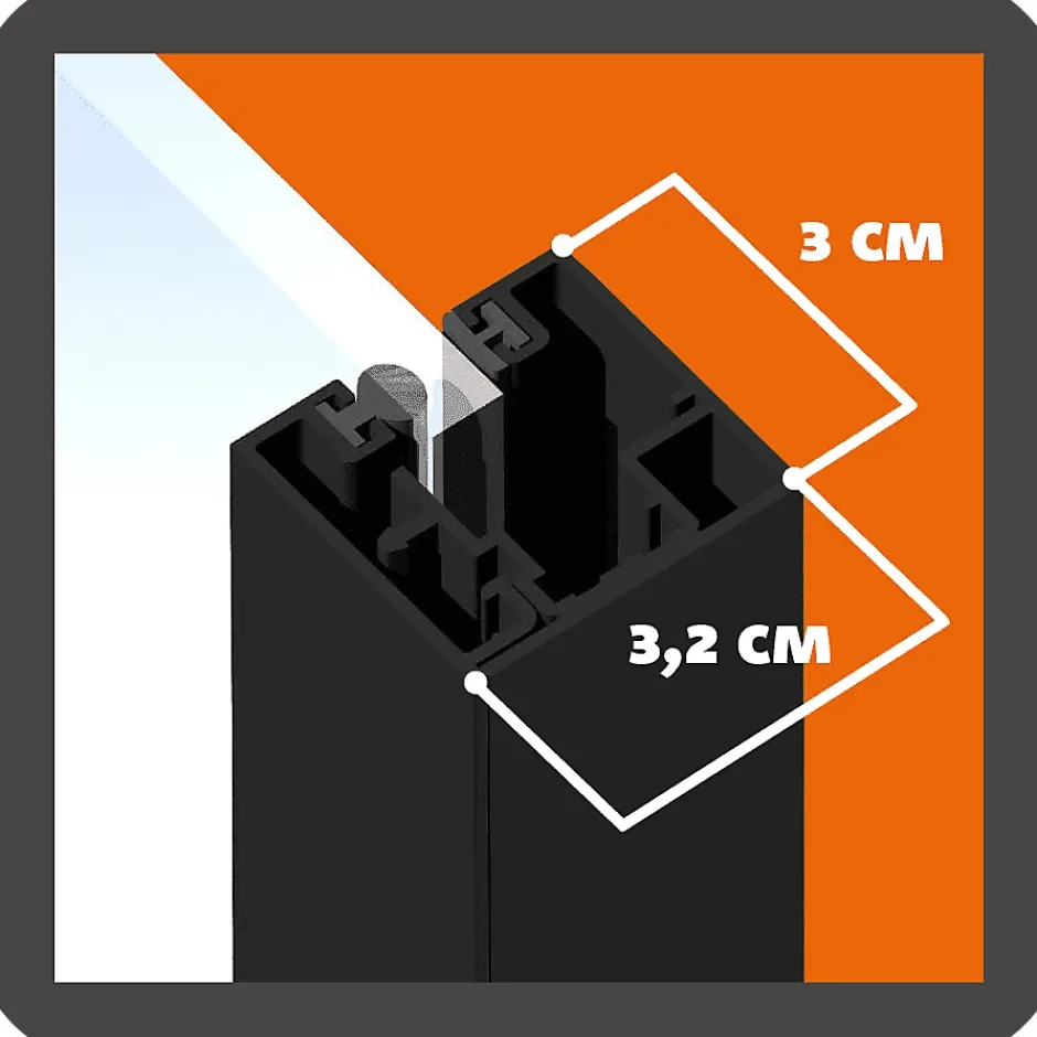 Verrière 6 sections avec imposte - L x H : 201 x 125 cm - Laqué noir 9005 granité - vitrages inclus-MySystem Online