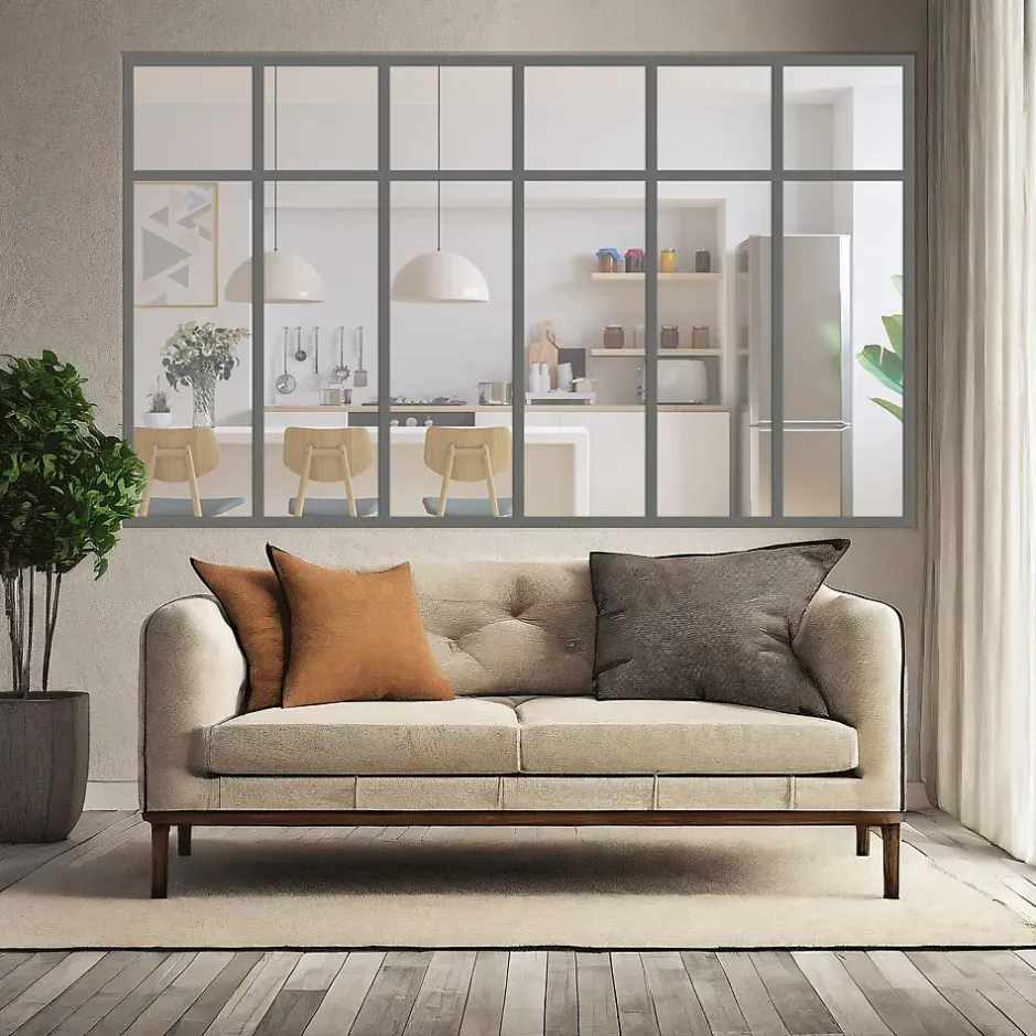 Verrière 6 sections avec imposte - L x H : 201 x 125 cm - Laqué gris 7016 granité - vitrages inclus-MySystem Outlet