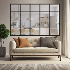 Verrière 5 sections avec imposte - L x H : 168 x 110 cm - Laqué noir 9005 granité - vitrages inclus-MySystem Discount