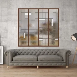 MySystem Verrière 4 verres Chicago - L x H : 135 x 125 cm - Laqué effet rouille granité - verre Sahara inclus