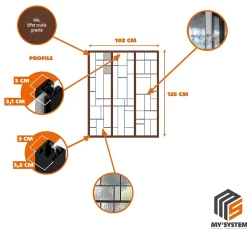 MySystem Verrière 3 verres Chicago - L x H : 102 x 125 cm - Laqué effet rouille granité - verre Clair inclus