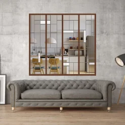 MySystem Verrière 4 verres Chicago - L x H : 135 x 125 cm - Laqué effet rouille granité - verre Clair inclus