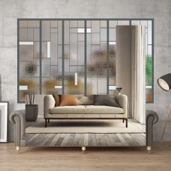 Verrière 6 verres Chicago - L x H : 201 x 125 cm - Laqué gris 7016 granité - verre Sahara inclus-MySystem Outlet