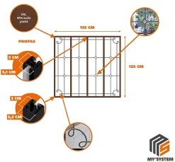 MySystem Verrière 4 verres Curly - L x H : 135 x 125 cm - Laqué effet rouille granité - verre Clair inclus