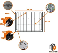 MySystem Verrière 5 verres Curly - L x H : 168 x 125 cm - Laqué gris 7016 granité - verre Sahara inclus
