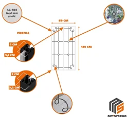MySystem Verrière 2 verres Curly - L x H : 69 x 125 cm - Laqué blanc 9003 granité - verre Clair inclus