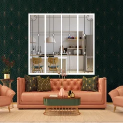 MySystem Verrière 4 verres Curly - L x H : 135 x 125 cm - Laqué blanc 9003 granité - verre Clair inclus