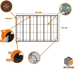 MySystem Verrière 6 verres Curly - L x H : 201 x 125 cm - Laqué effet rouille granité - verre Clair inclus