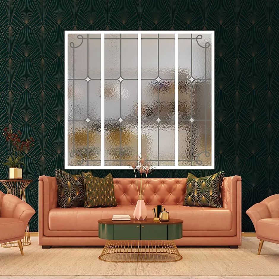 Verrière 4 verres Curly - L x H : 135 x 125 cm - Laqué blanc 9003 granité - verre Sahara inclus-MySystem Outlet