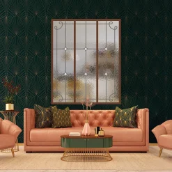 Verrière 3 verres Curly - L x H : 102 x 125 cm - Laqué effet rouille granité - verre Sahara inclus-MySystem Best