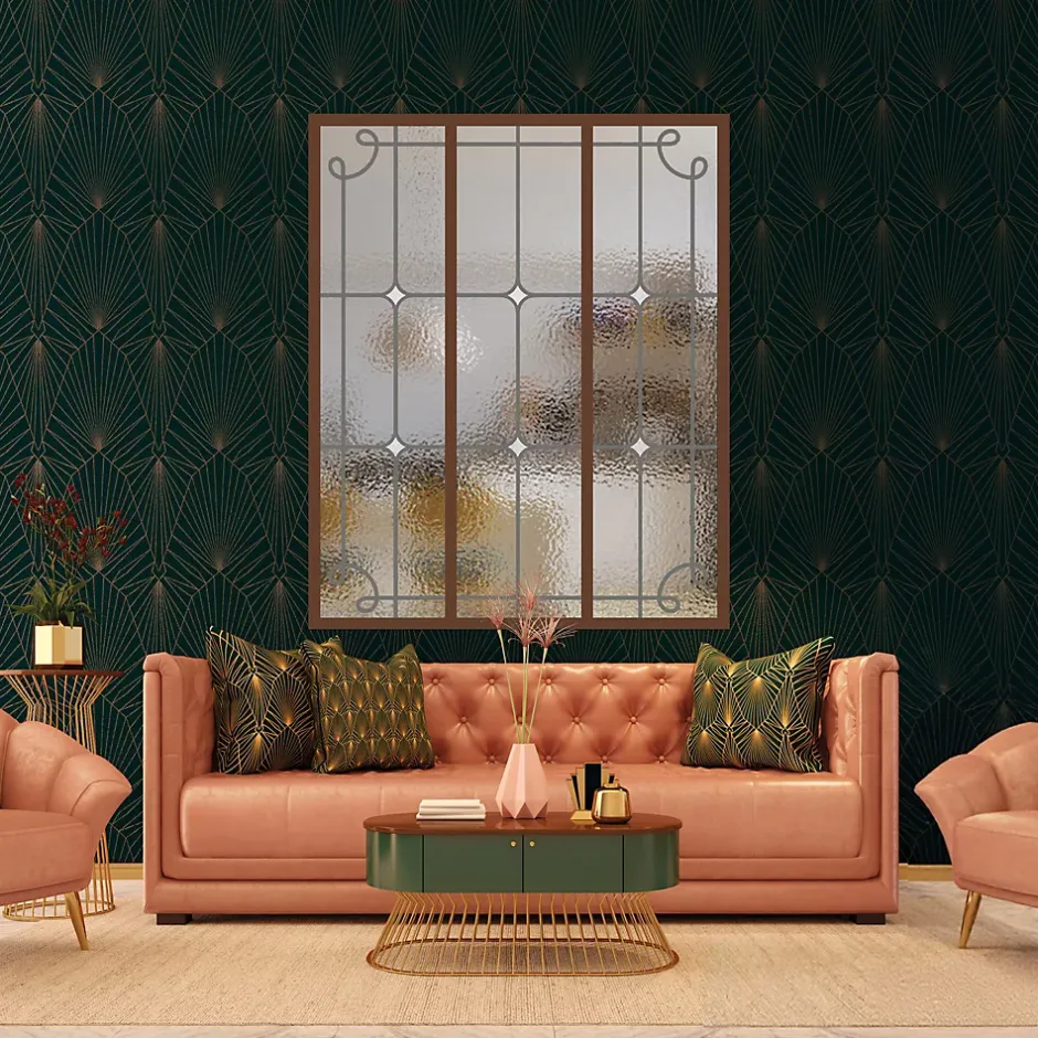 Verrière 3 verres Curly - L x H : 102 x 125 cm - Laqué effet rouille granité - verre Sahara inclus-MySystem Best