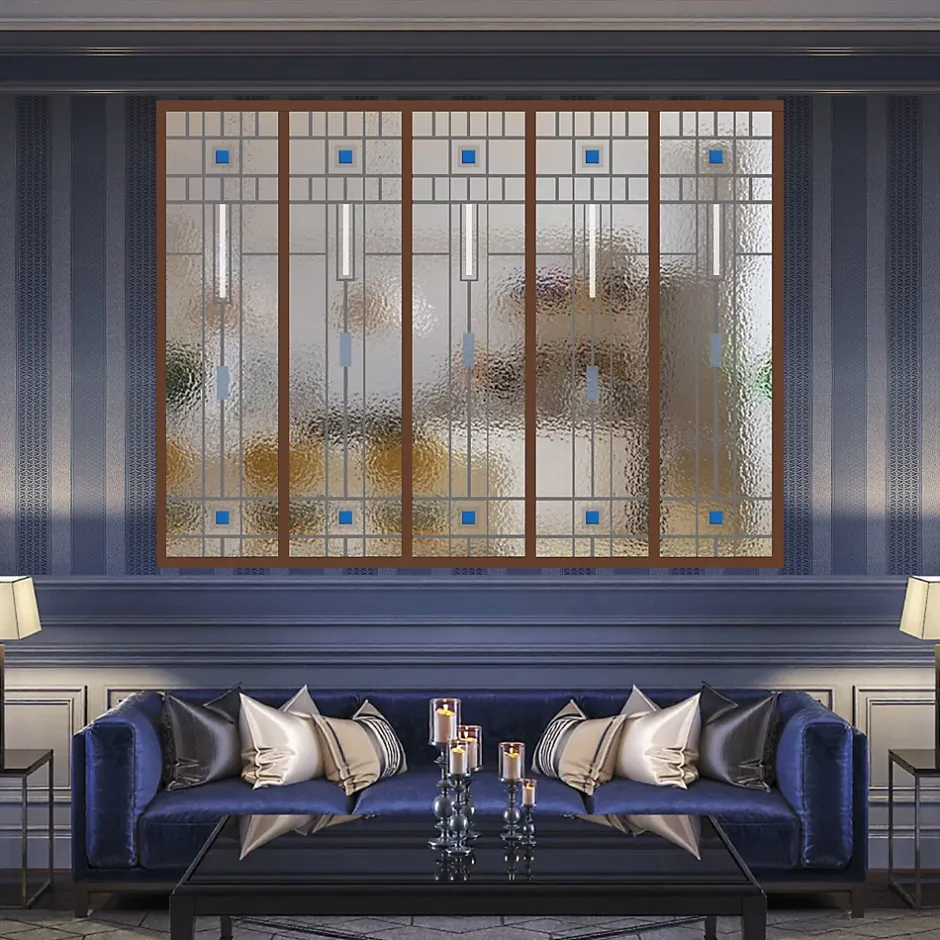 MySystem Verrière 5 verres Hudson - L x H : 168 x 125 cm - Laqué effet rouille granité - verre Sahara inclus