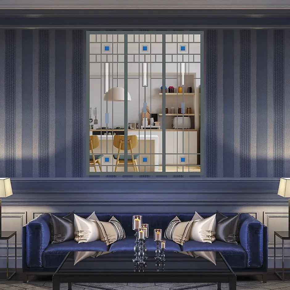 MySystem Verrière 3 verres Hudson - L x H : 102 x 125 cm - Laqué gris 7016 granité - verre Clair inclus