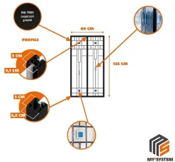 Verrière 2 verres Hudson - L x H : 69 x 125 cm - Laqué noir 9005 granité - verre Sahara inclus-MySystem Hot
