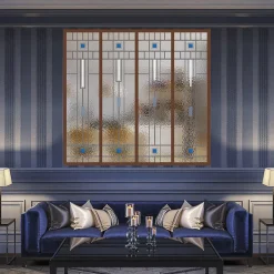 Verrière 4 verres Hudson - L x H : 135 x 125 cm - Laqué effet rouille granité - verre Sahara inclus-MySystem Hot