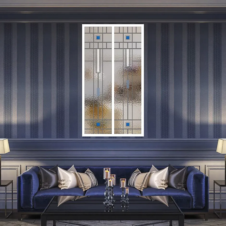 MySystem Verrière 2 verres Hudson - L x H : 69 x 125 cm - Laqué blanc 9003 granité - verre Sahara inclus