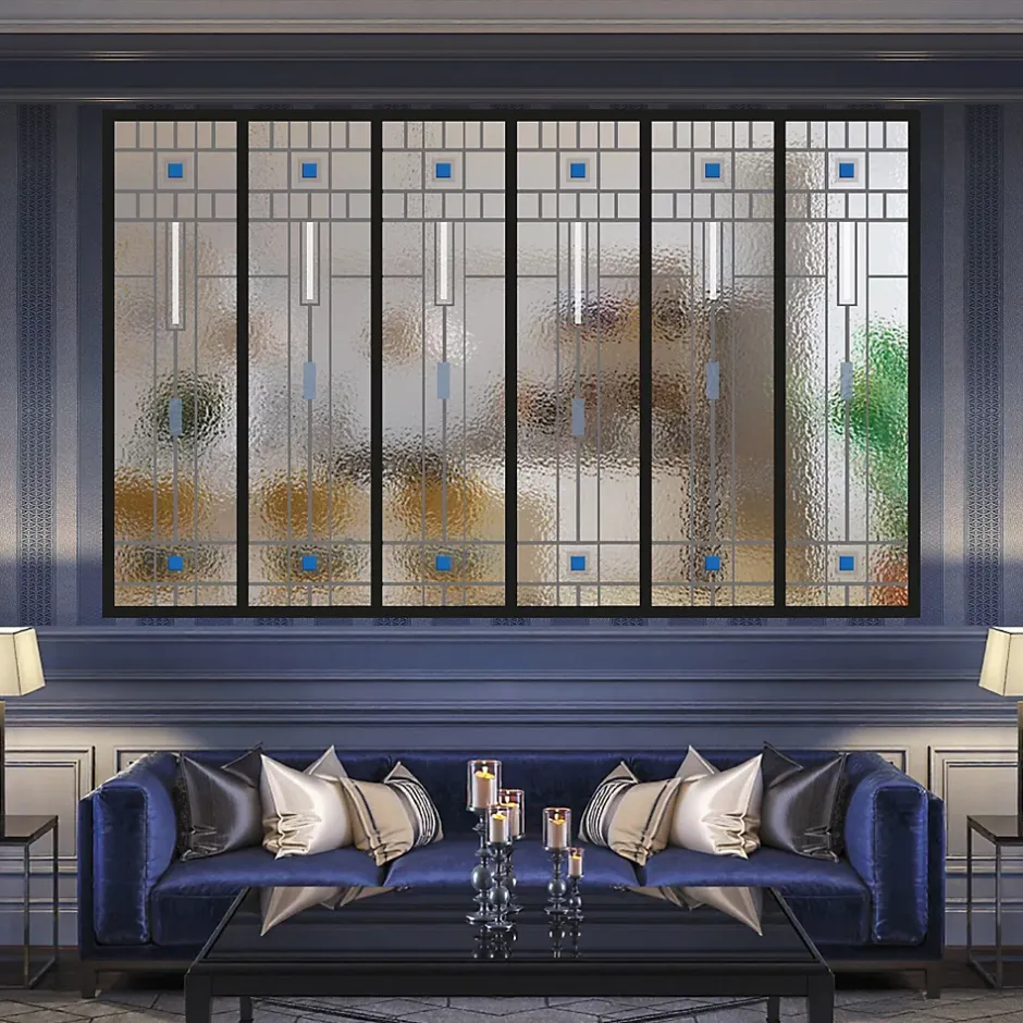 MySystem Verrière 6 verres Hudson - L x H : 201 x 125 cm - Laqué noir 9005 granité - verre Sahara inclus