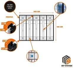 Verrière 5 verres Hudson - L x H : 168 x 125 cm - Laqué noir 9005 granité - verre Clair inclus-MySystem Hot