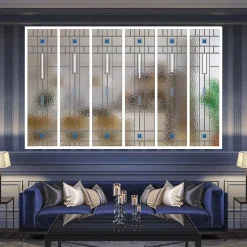 MySystem Verrière 6 verres Hudson - L x H : 201 x 125 cm - Laqué blanc 9003 granité - verre Sahara inclus