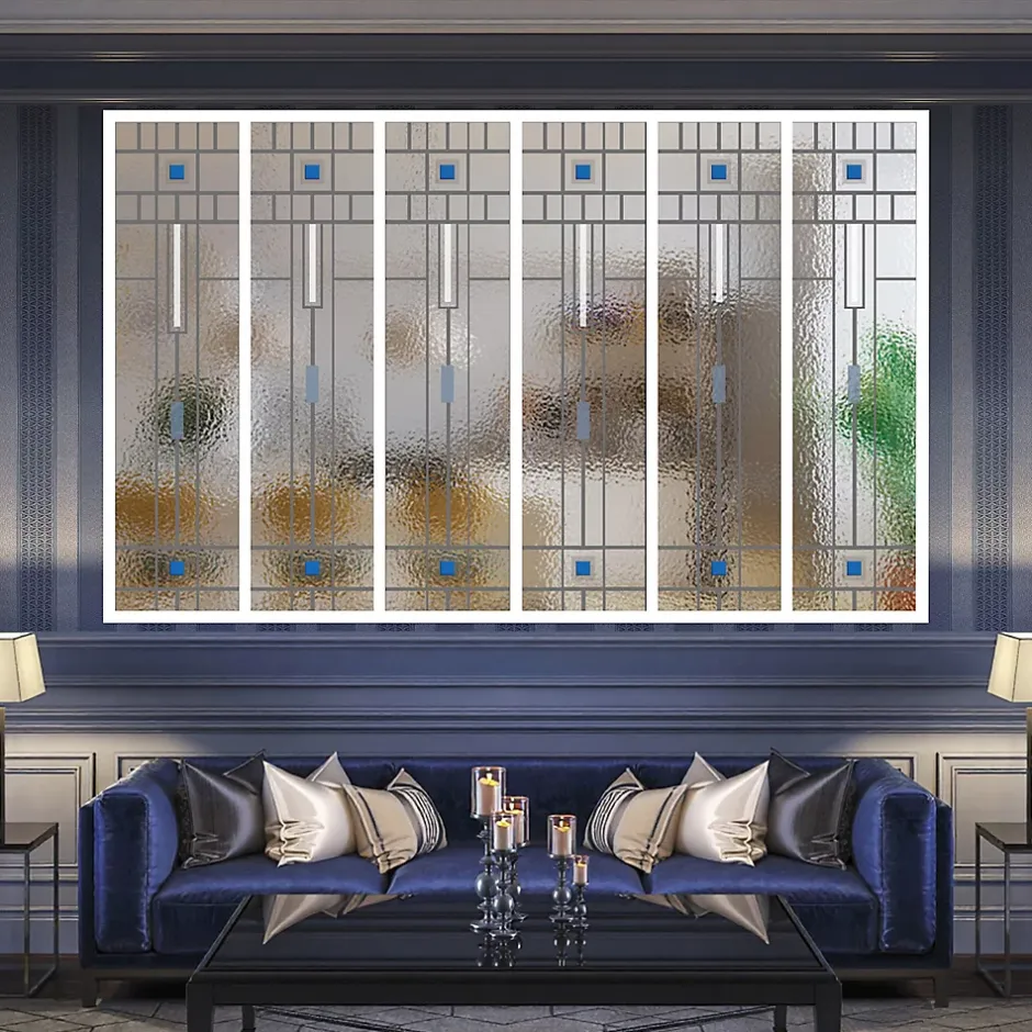 MySystem Verrière 6 verres Hudson - L x H : 201 x 125 cm - Laqué blanc 9003 granité - verre Sahara inclus