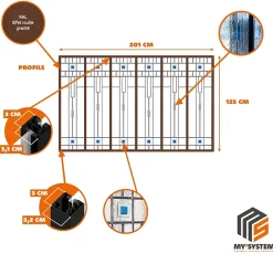 MySystem Verrière 6 verres Hudson - L x H : 201 x 125 cm - Laqué effet rouille granité - verre Clair inclus