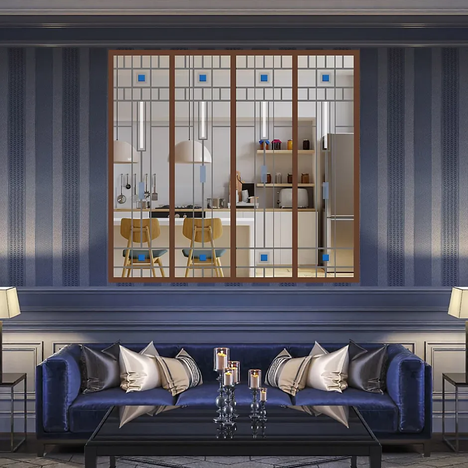 Verrière 4 verres Hudson - L x H : 135 x 125 cm - Laqué effet rouille granité - verre Clair inclus-MySystem Hot