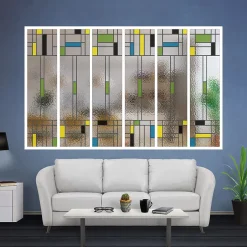 MySystem Verrière 6 verres Indiana - L x H : 201 x 125 cm - Laqué blanc 9003 granité - verre Sahara inclus