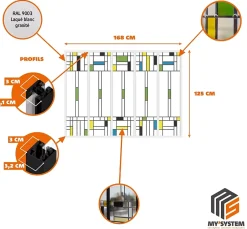 MySystem Verrière 5 verres Indiana - L x H : 168 x 125 cm - Laqué blanc 9003 granité - verre Clair inclus
