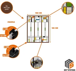 MySystem Verrière 3 verres Indiana - L x H : 102 x 125 cm - Laqué effet rouille granité - verre Sahara inclus