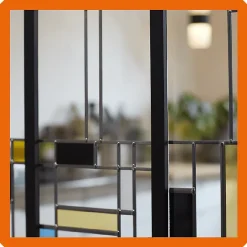 MySystem Verrière 3 verres Indiana - L x H : 102 x 125 cm - Laqué effet rouille granité - verre Sahara inclus