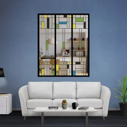 MySystem Verrière 3 verres Indiana - L x H : 102 x 125 cm - Laqué noir 9005 granité - verre Clair inclus