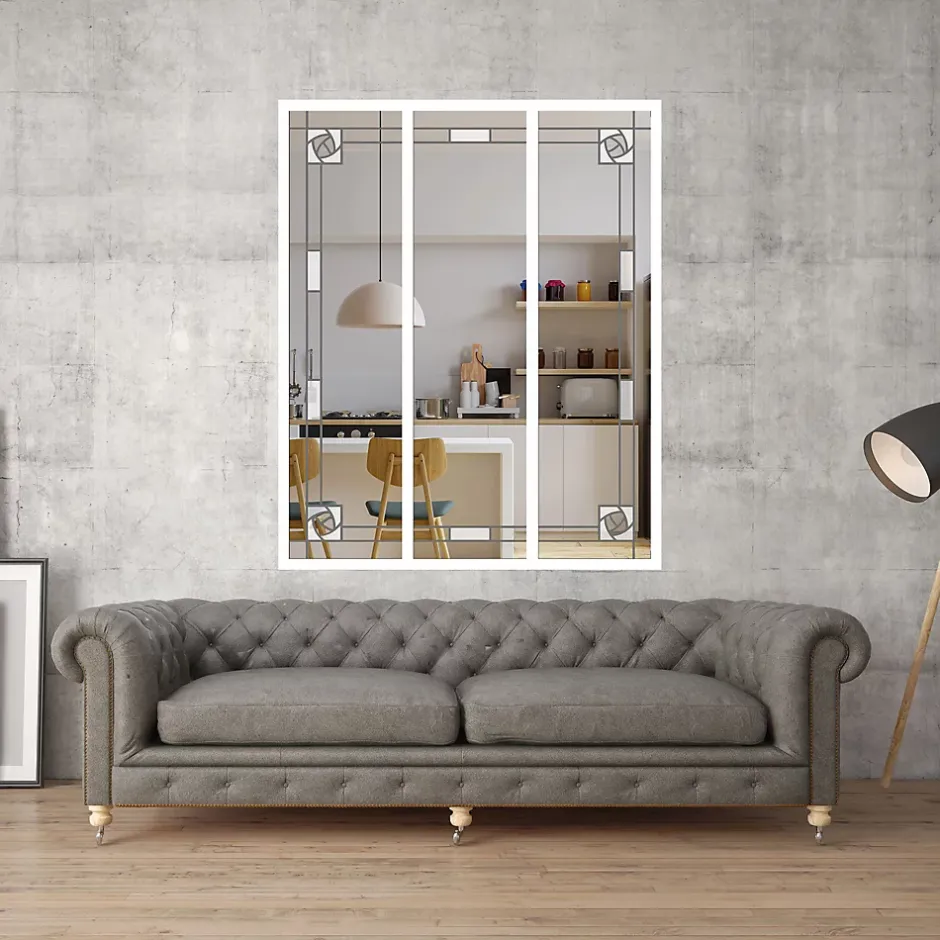 MySystem Verrière 3 verres Mackintosh - L x H : 102 x 125 cm - Laqué blanc 9003 granité - verre Clair inclus